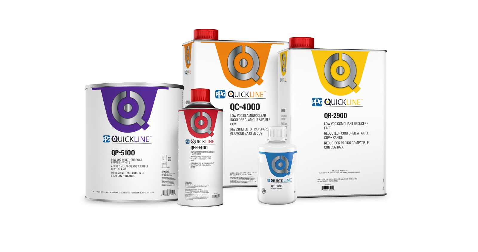 PPG QUICKLINE waterborne refinish system product lineup mockup from the release page (verified image/png)