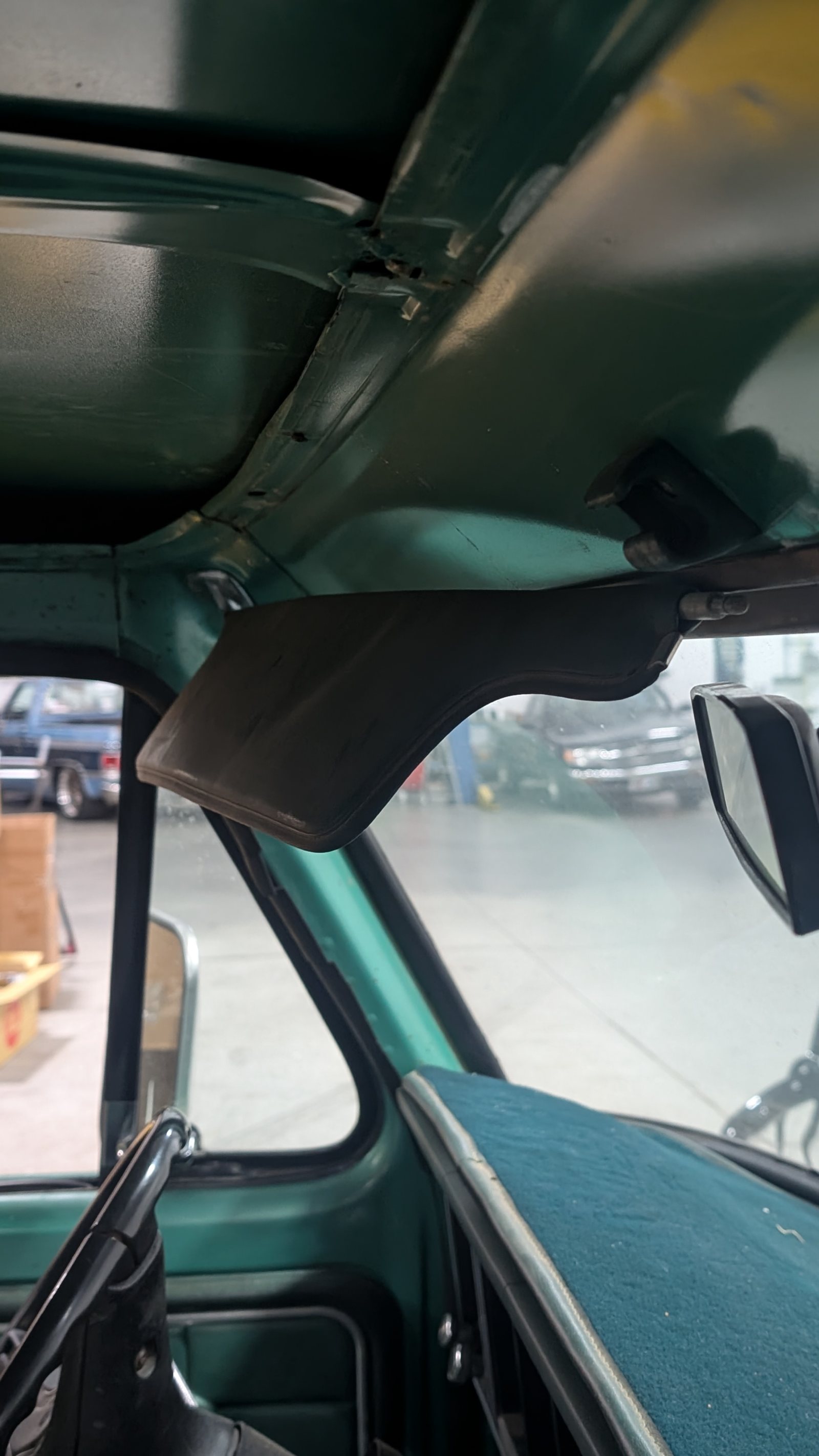 AMD Black Sun Visor Pad Set for 1973-1979 Ford F-Series trucks.