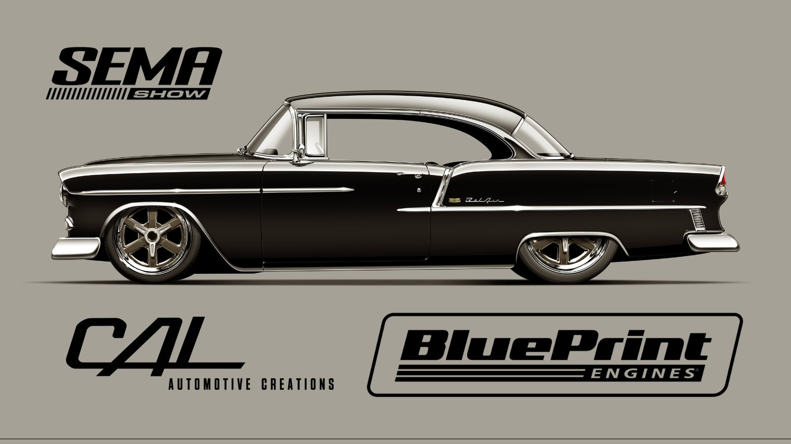 CAL Automotive Creations' custom 1955 Chevrolet Bel Air, powered by a BluePrint Engines 598 c.i. big block, debuts in the BluePrint Engines booth (#23243) at the 2026 SEMA Show.